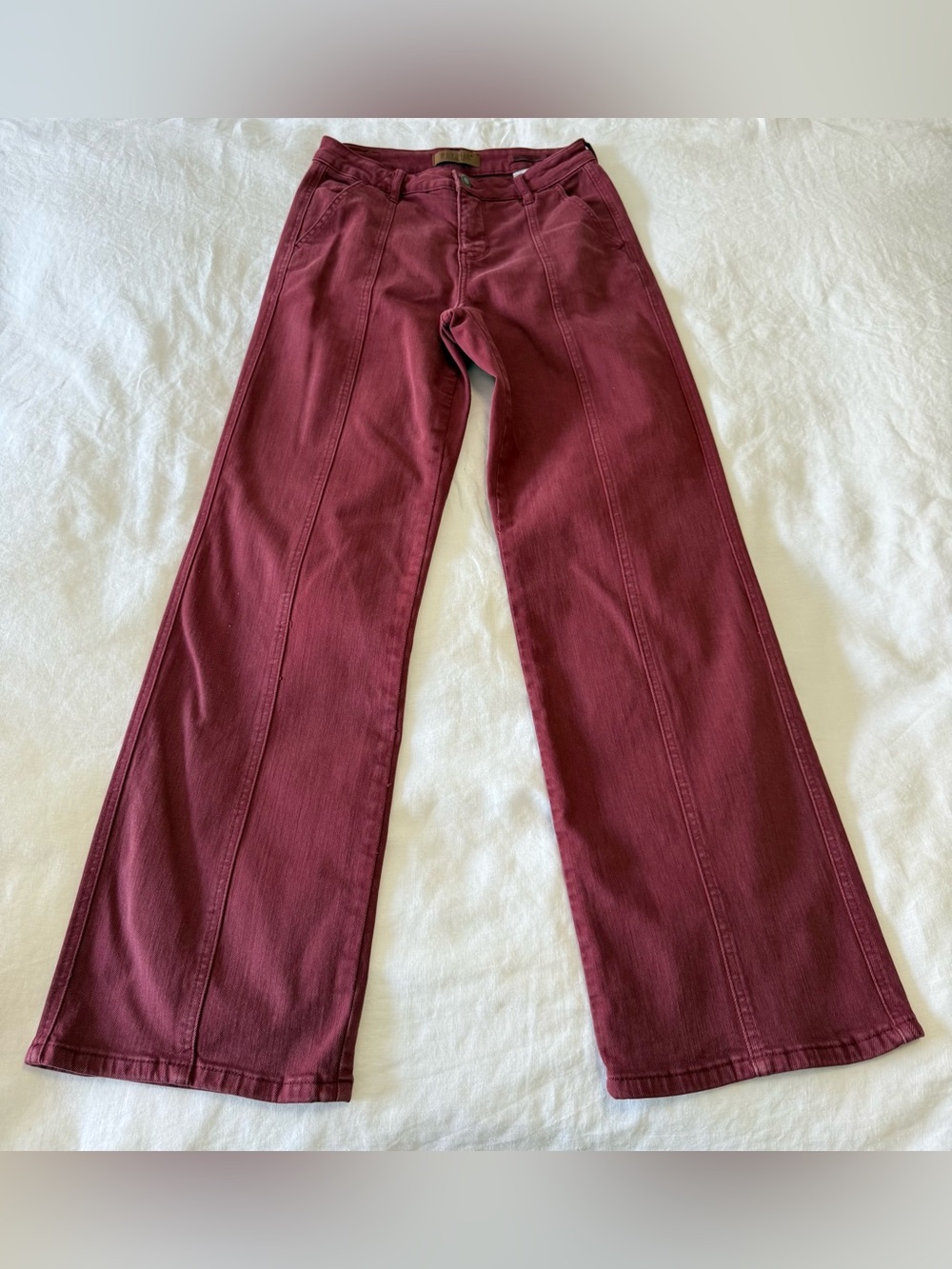 Judy Blue | SZ 7/28 | Burgundy Red Wide Leg | High Rise Seam Front Pants JB88800